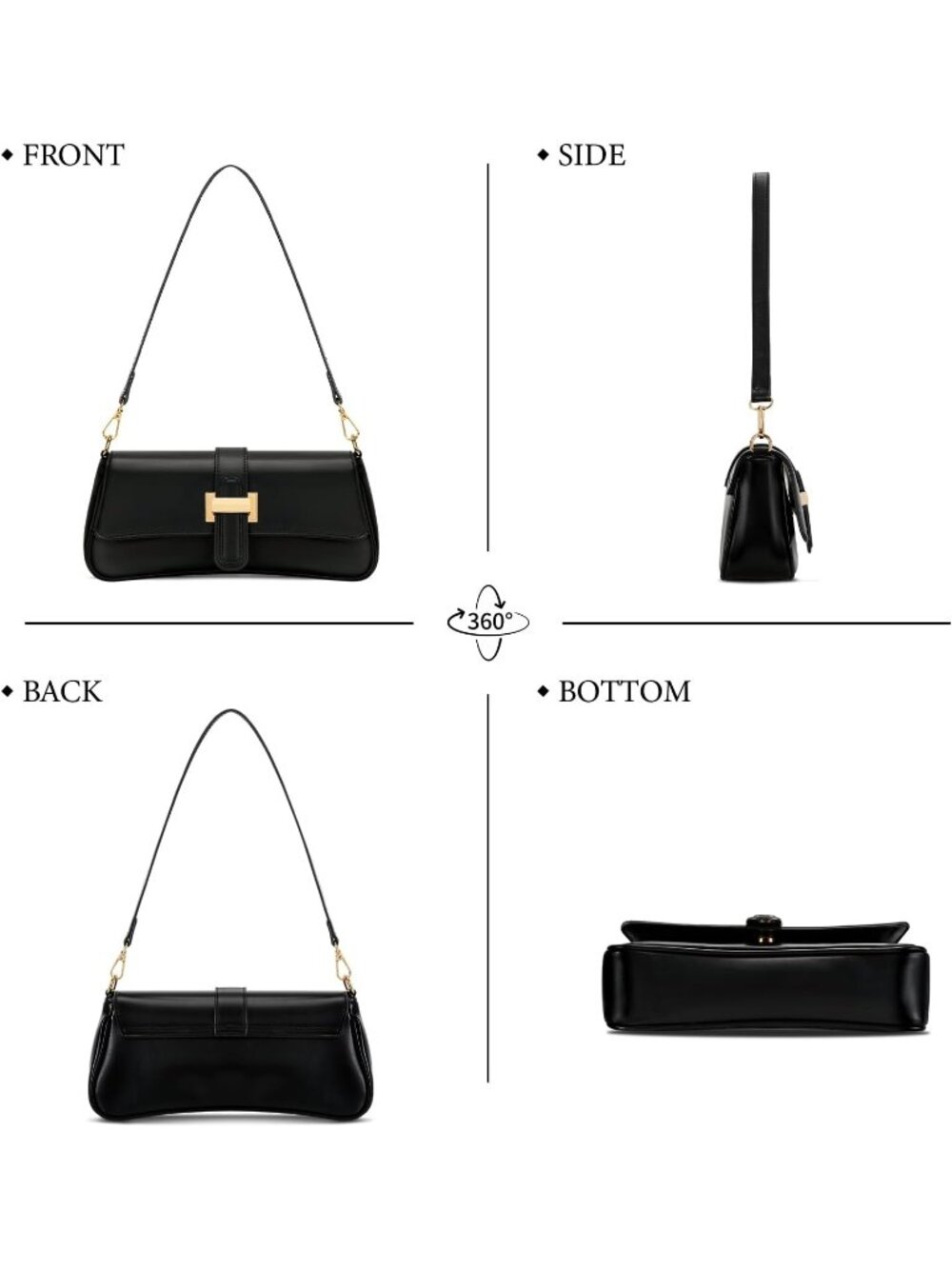 〽️Women's Black Small Hobo Vegan Leather Mini Retro Zipper Clutch Crossbody Bags - Picture 6 of 6